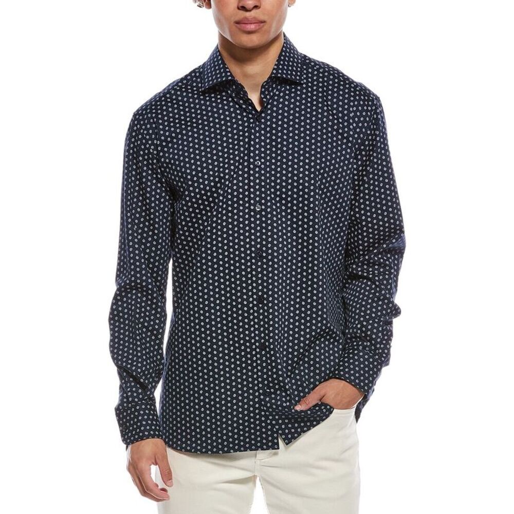 Eterna Mens  Modern Fit Dobby Shirt, Blue